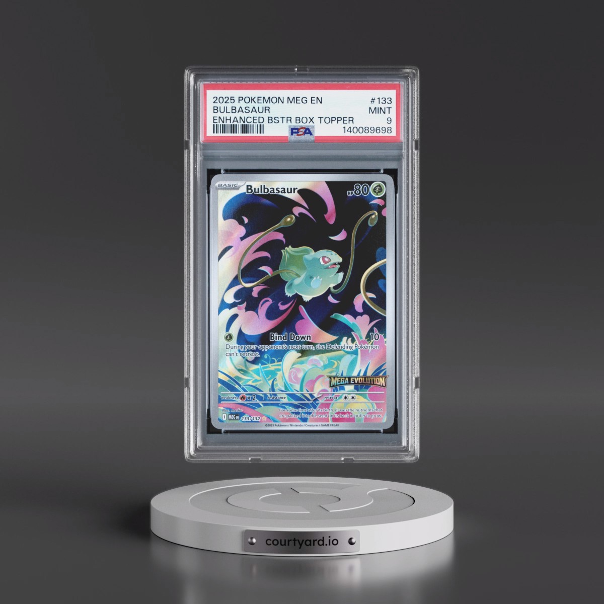 2025 Pokémon Meg EN-Mega Evolution #133 Bulbasaur - Enhanced Booster Box Topper (PSA 9 MINT)