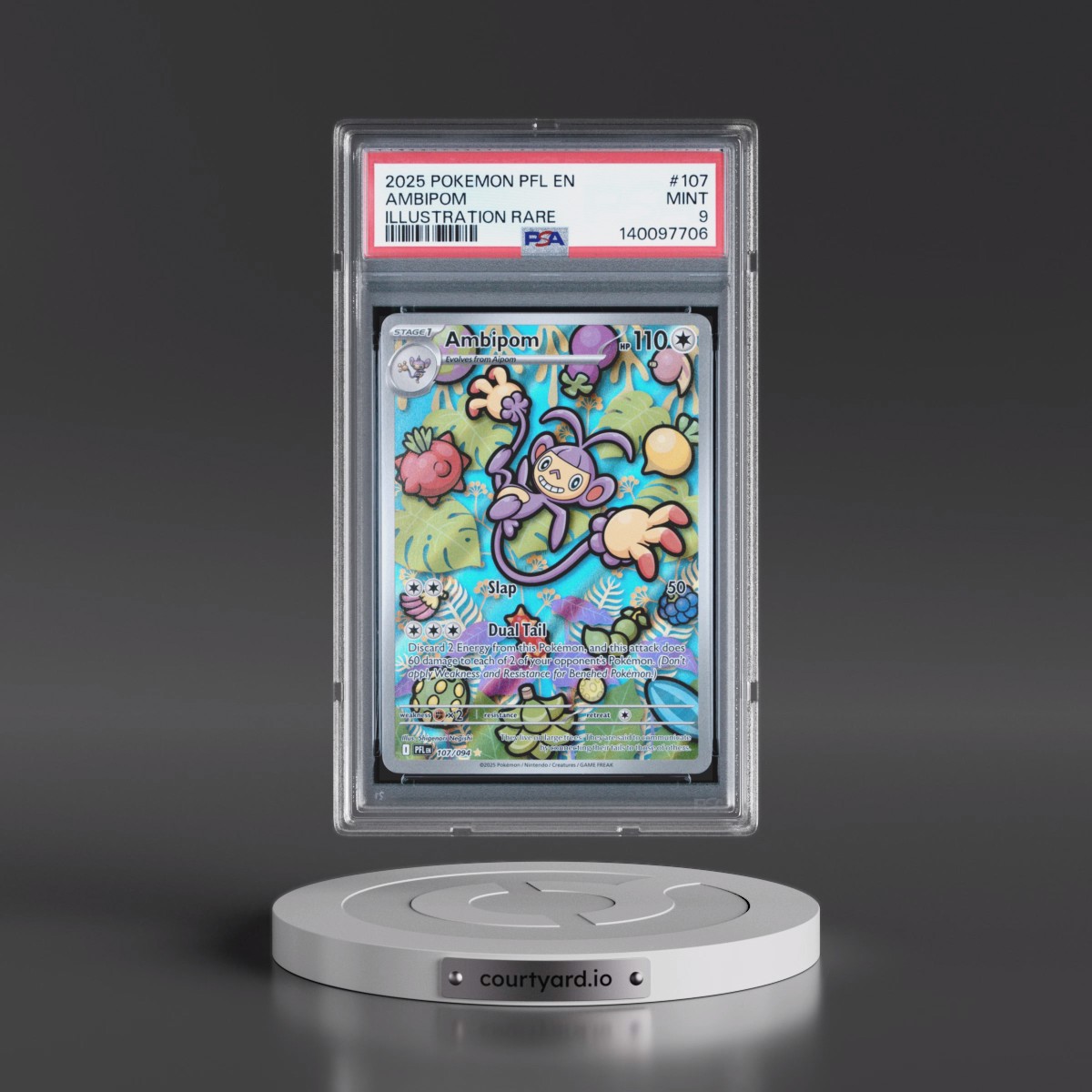 2025 Pokémon Pfl EN-Phantasmal Flames #107 Ambipom - Illustration Rare (PSA 9 MINT)