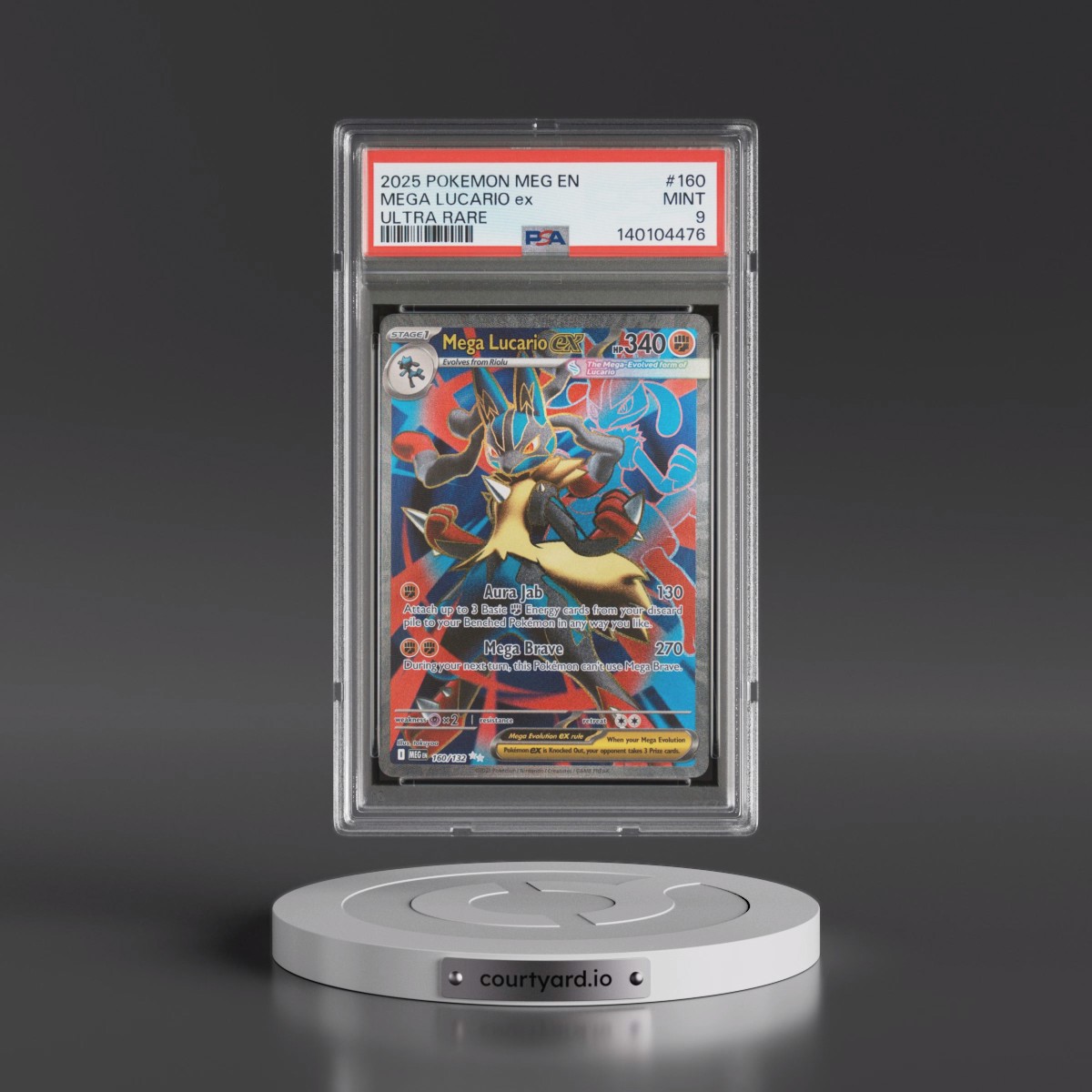 2025 Pokémon Meg EN-Mega Evolution #160 Mega Lucario EX - Holo Ultra Rare (PSA 9 MINT)