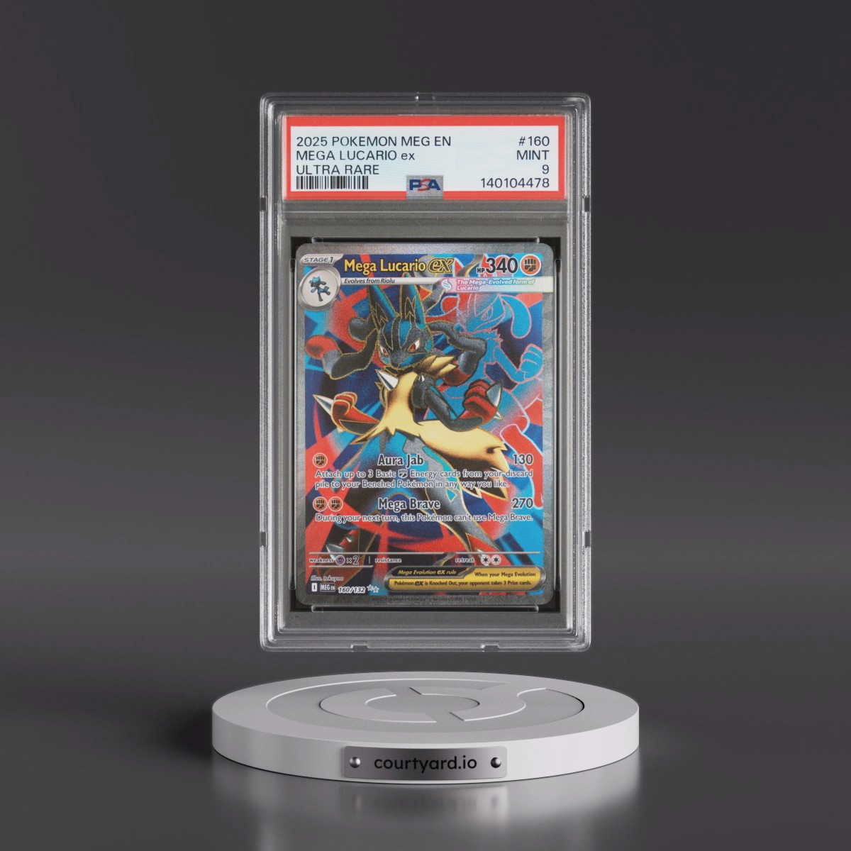 2025 Pokémon Meg EN-Mega Evolution #160 Mega Lucario EX - Holo Ultra Rare (PSA 9 MINT)