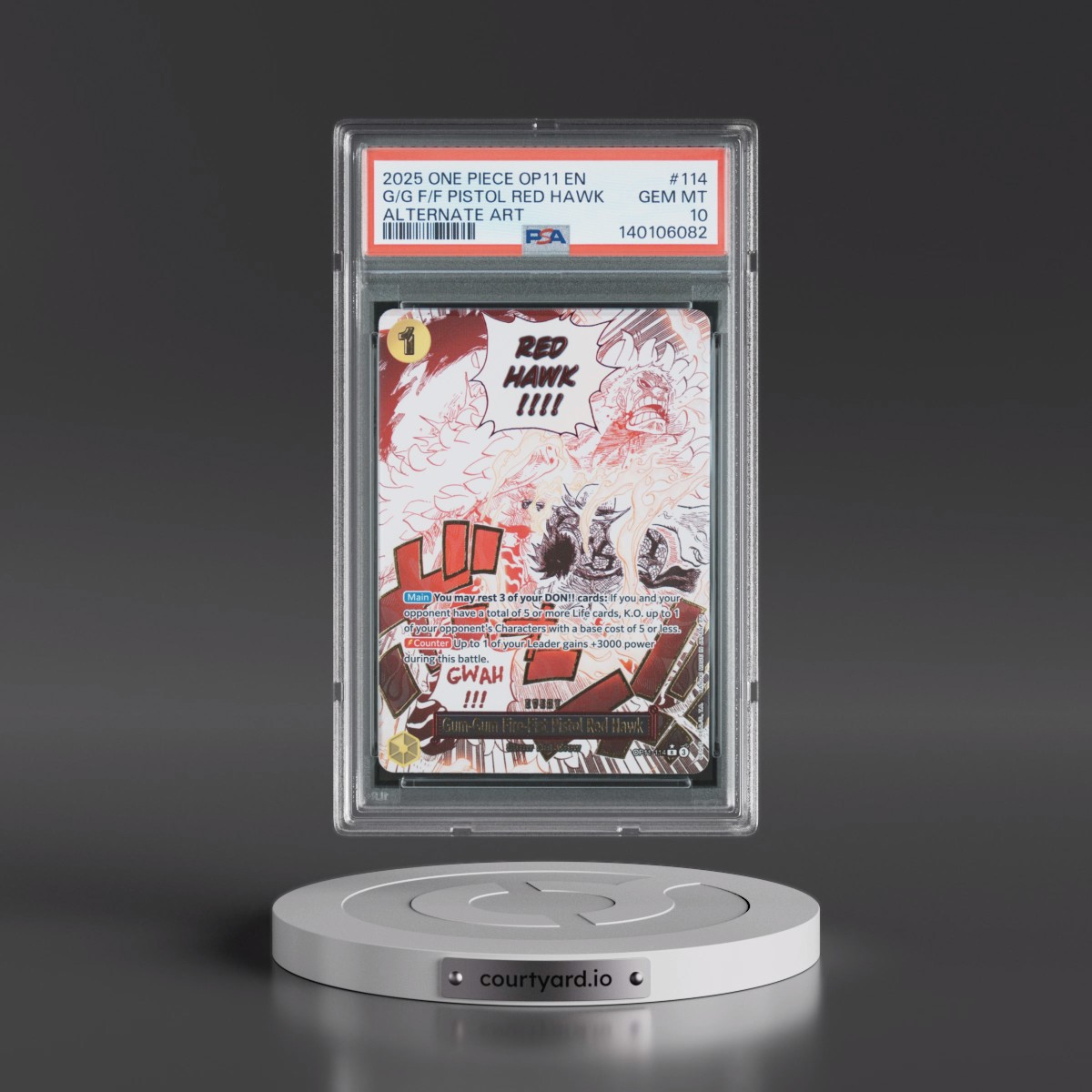 2025 One Piece OP11-A Fist of Divine Speed #114 Gum-Gum Fire-Fist Pistol Red Hawk - Alternate Art (PSA 10 GEM MINT)