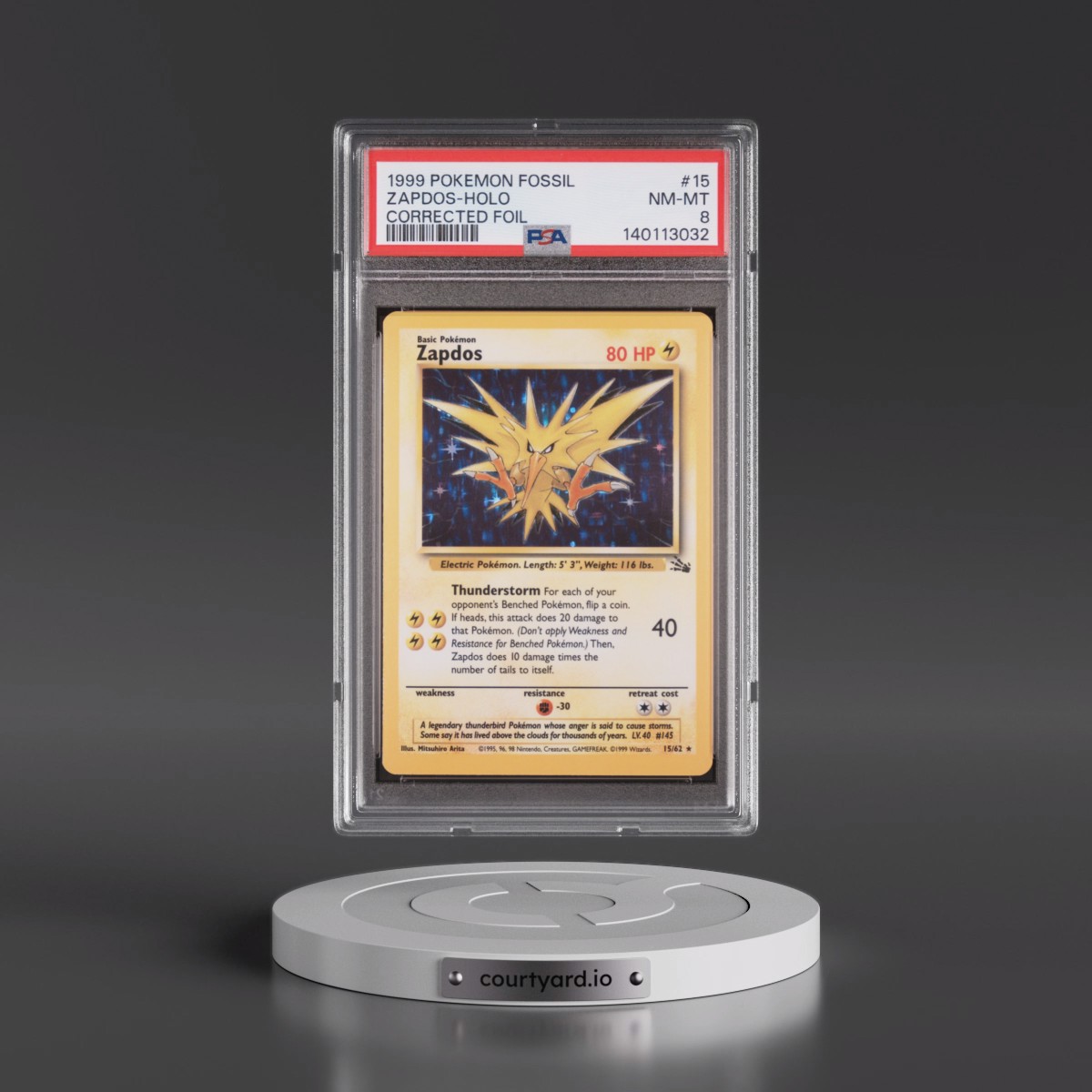 1999 Pokémon Fossil Zapdos - Holo Corrected Foil #15 PSA 8