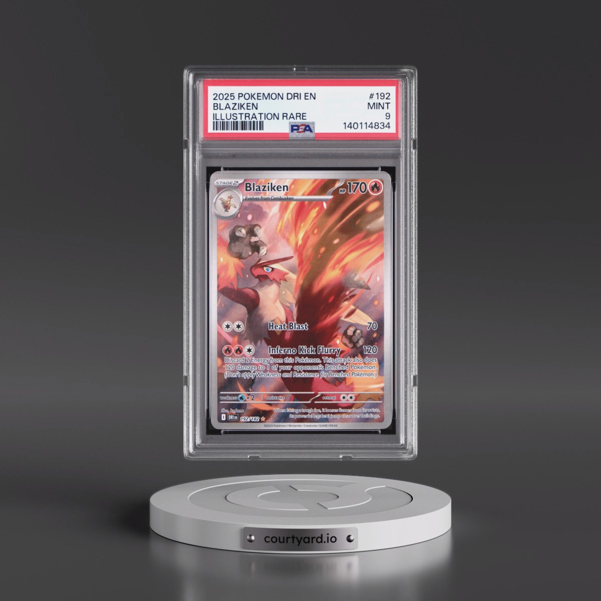 2025 Pokémon Dri EN-Destined Rivals #192 Blaziken - Illustration Rare (PSA 9 MINT)