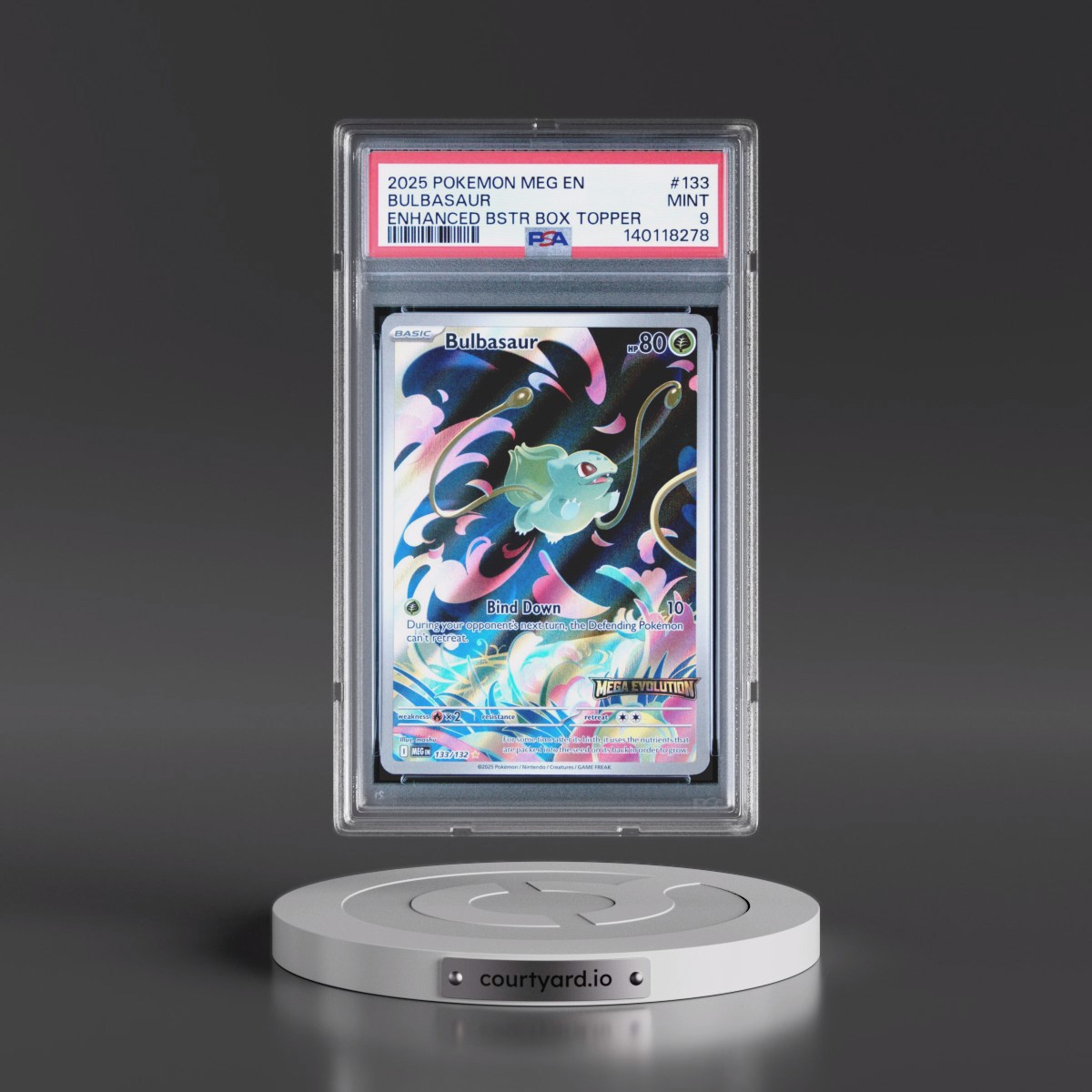 2025 Pokémon Meg EN-Mega Evolution #133 Bulbasaur - Enhanced Booster Box Topper (PSA 9 MINT)