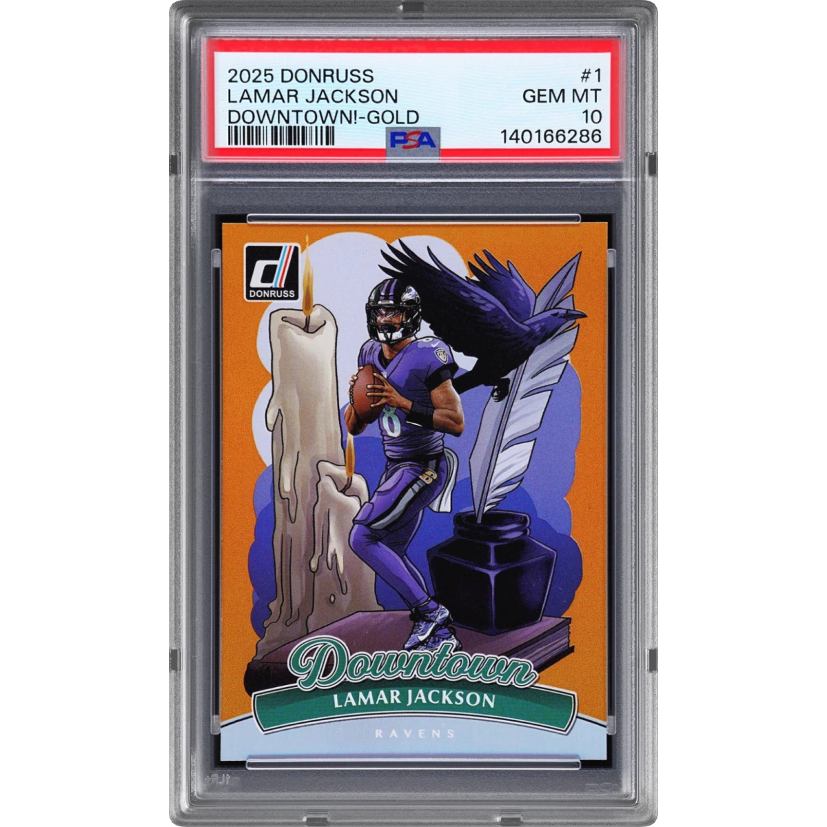 2025 Panini Donruss Downtown #1 Lamar Jackson - Gold (PSA 10 GEM MINT)