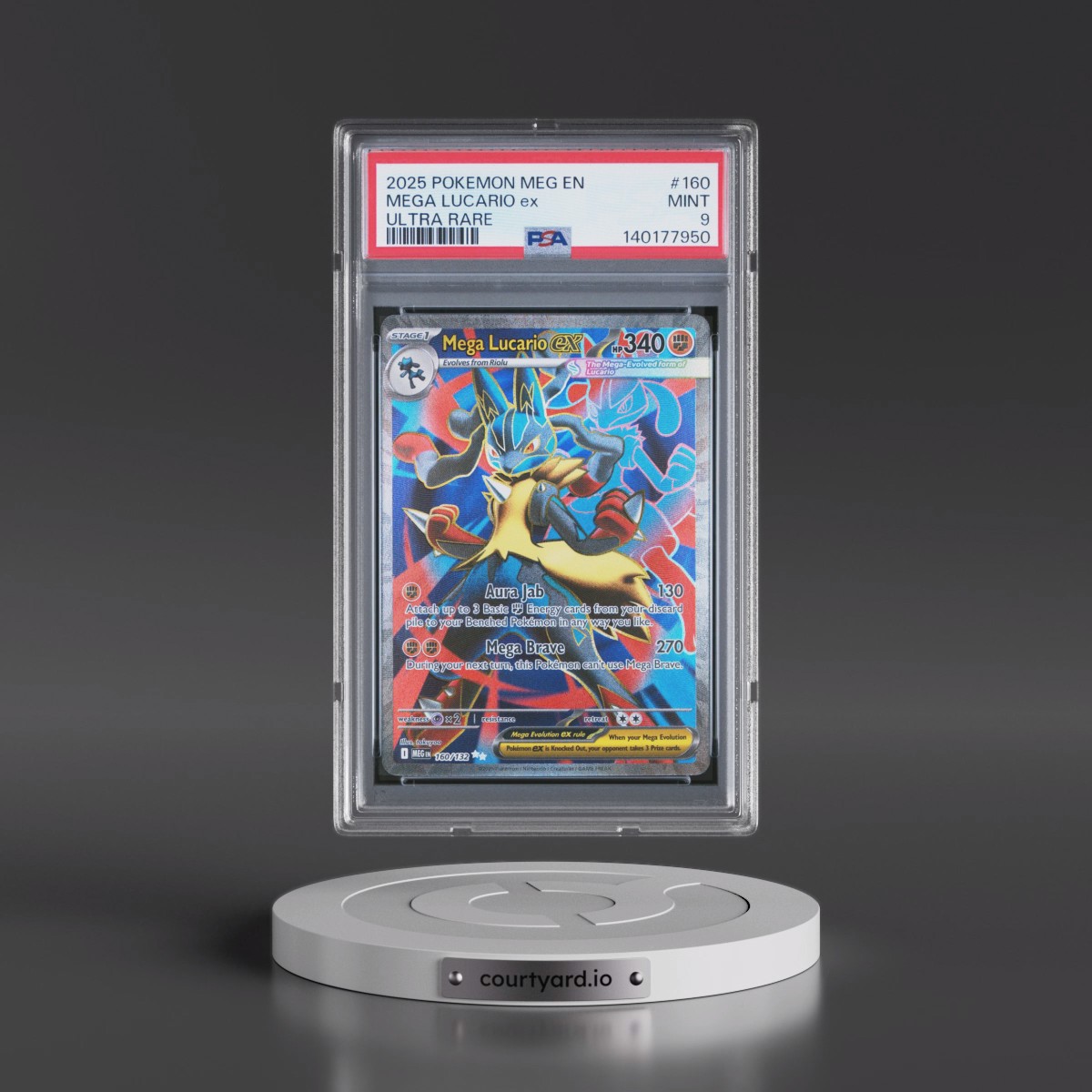 2025 Pokémon Meg EN-Mega Evolution #160 Mega Lucario EX - Holo Ultra Rare (PSA 9 MINT)