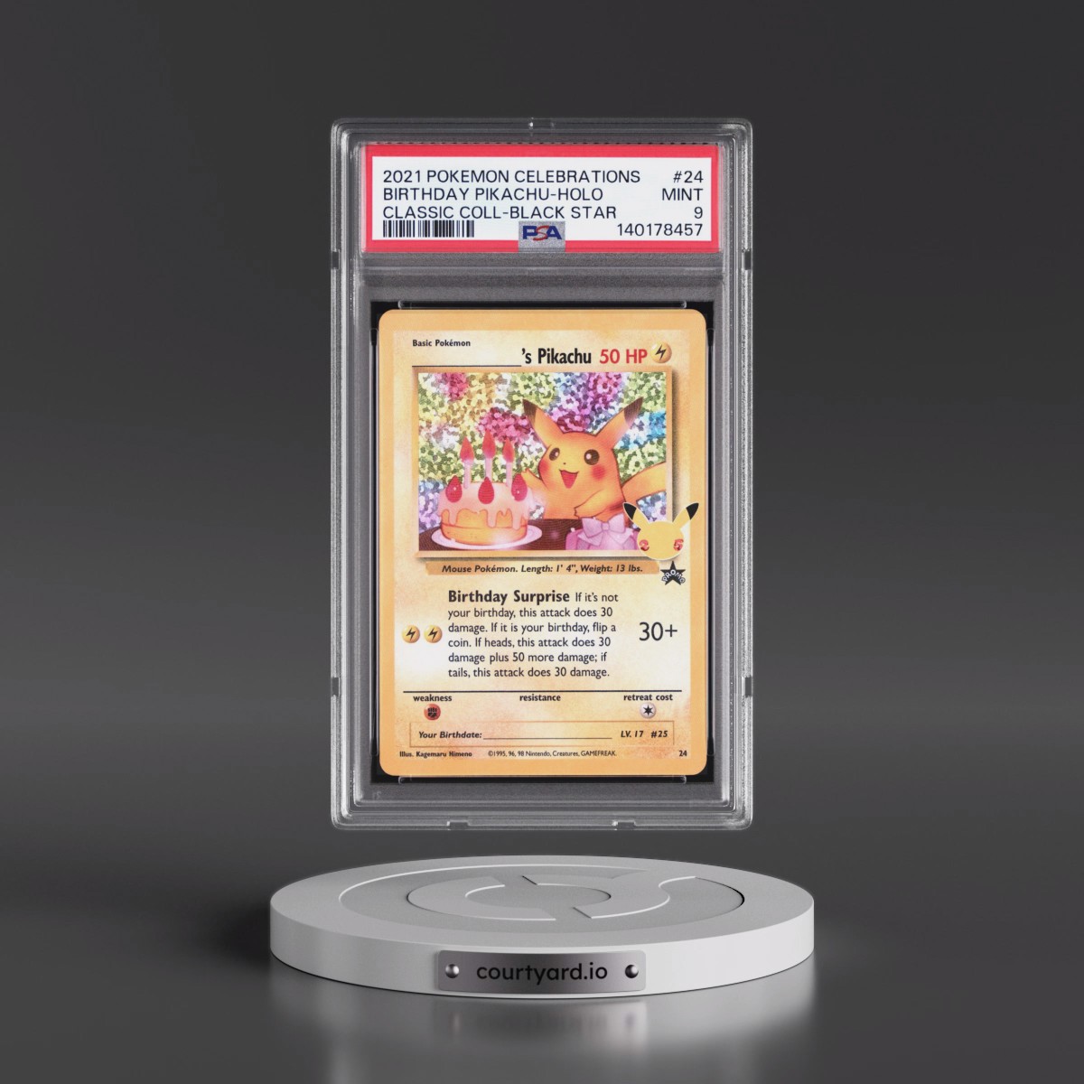 2021 Pokémon Celebrations Classic Collection #24 Birthday Pikachu - Holo (PSA 9 MINT)