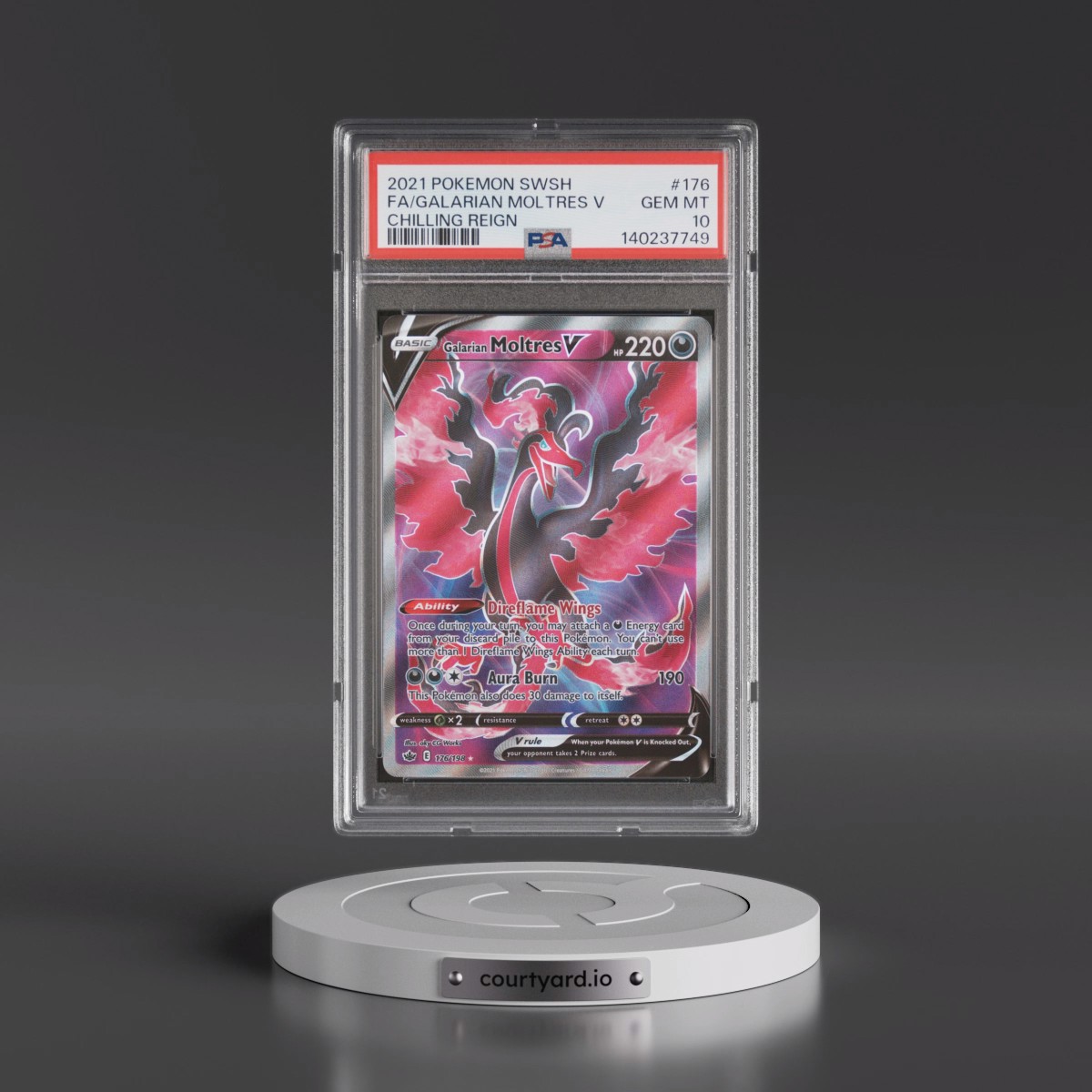 2021 Pokémon Sword & Shield Chilling Reign #176 Galarian Moltres V - Holo Full Art (PSA 10 GEM MINT)