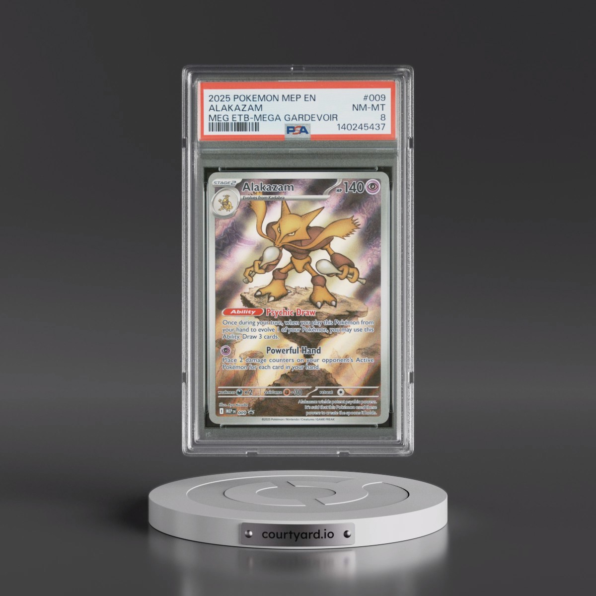 2025 Pokémon Mep EN-Me Black Star Promo #009 Alakazam - Mega Evolution Elite Trainer Box-Mega Gardevoir (PSA 8 NM-MT)