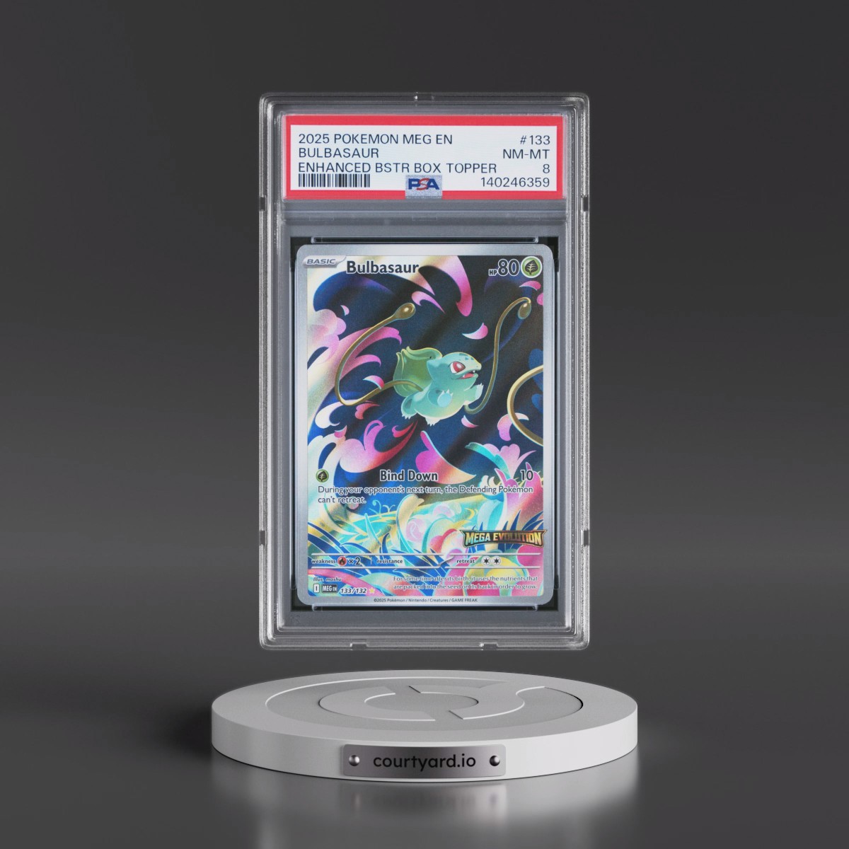 2025 Pokémon Meg EN-Mega Evolution #133 Bulbasaur - Enhanced Booster Box Topper (PSA 8 NM-MT)