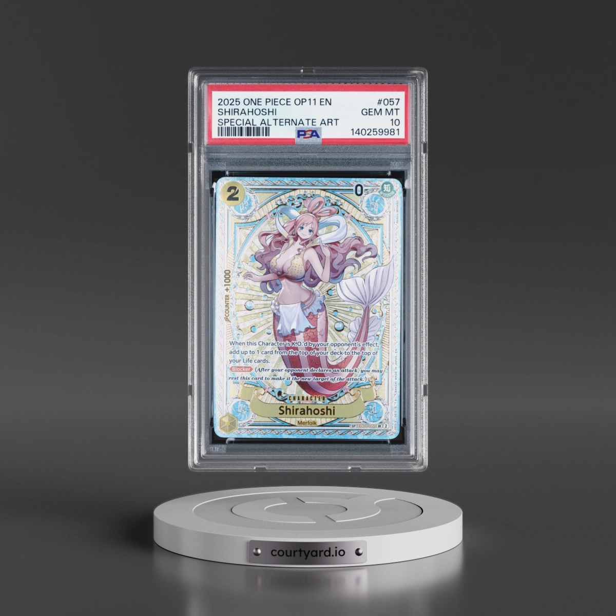 2025 One Piece OP11-A Fist of Divine Speed #057 Shirahoshi - Special Alternate Art (PSA 10 GEM MINT)