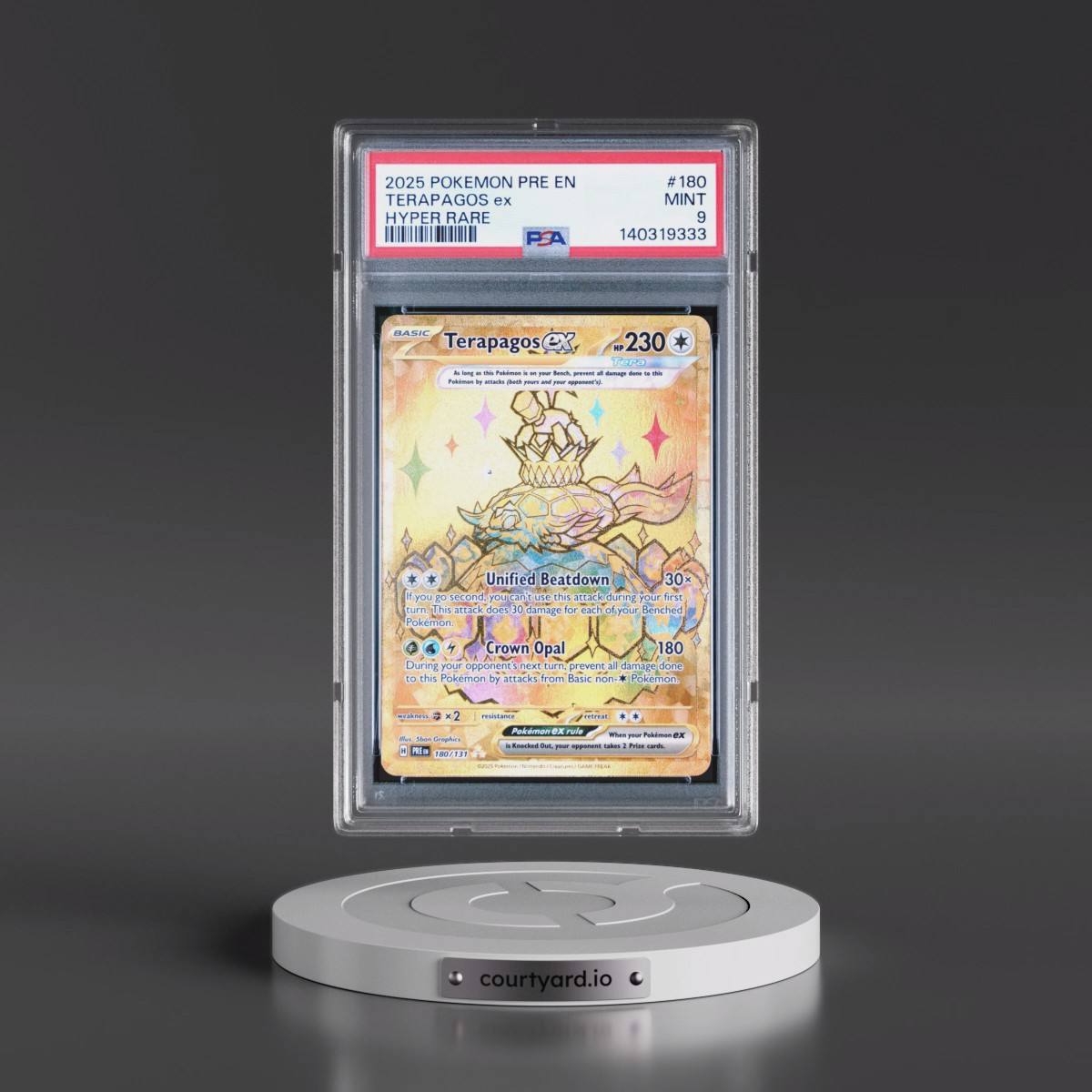 2025 Pokémon Pre EN-Prismatic Evolutions #180 Terapagos EX - Holo Hyper Rare (PSA 9 MINT)