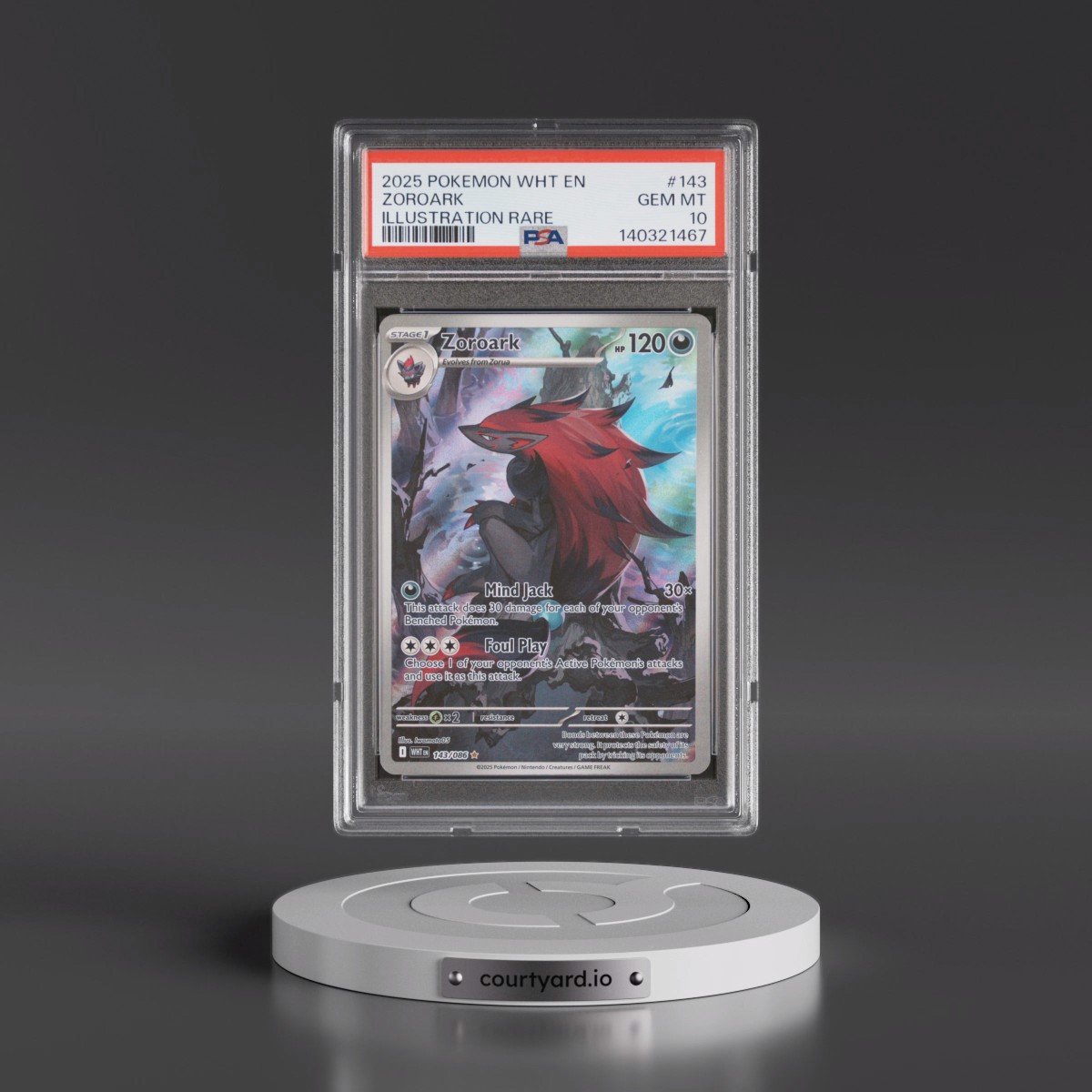 2025 Pokémon Wht EN-White Flare #143 Zoroark - Illustration Rare (PSA 10 GEM MINT)