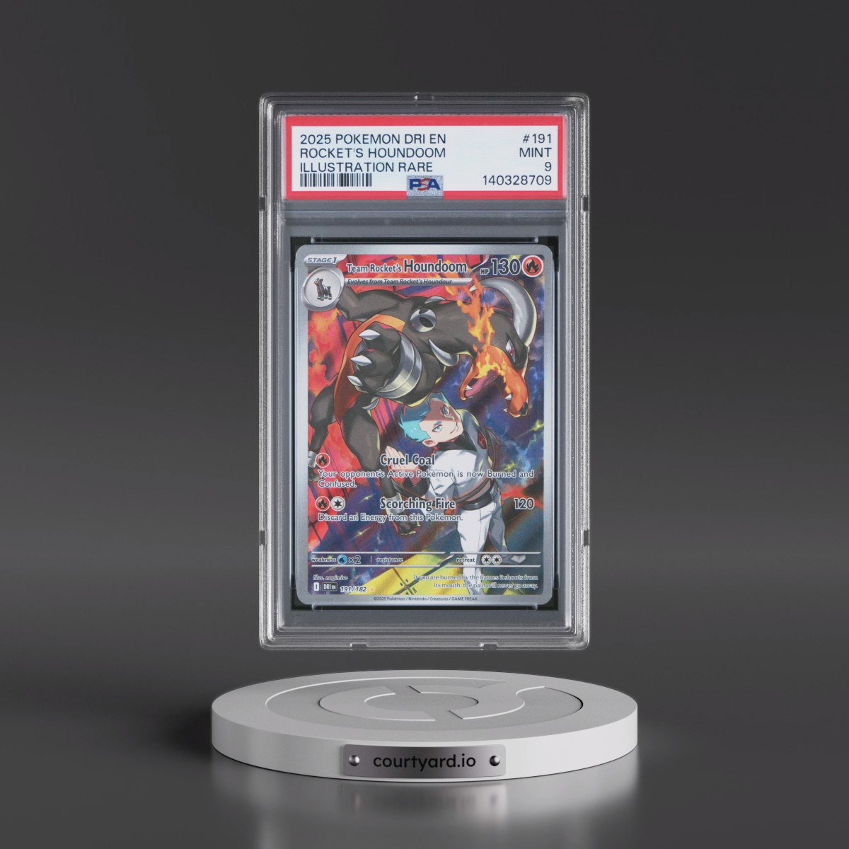 2025 Pokémon Dri EN-Destined Rivals #191 Team Rocket's Houndoom - Illustration Rare (PSA 9 MINT)