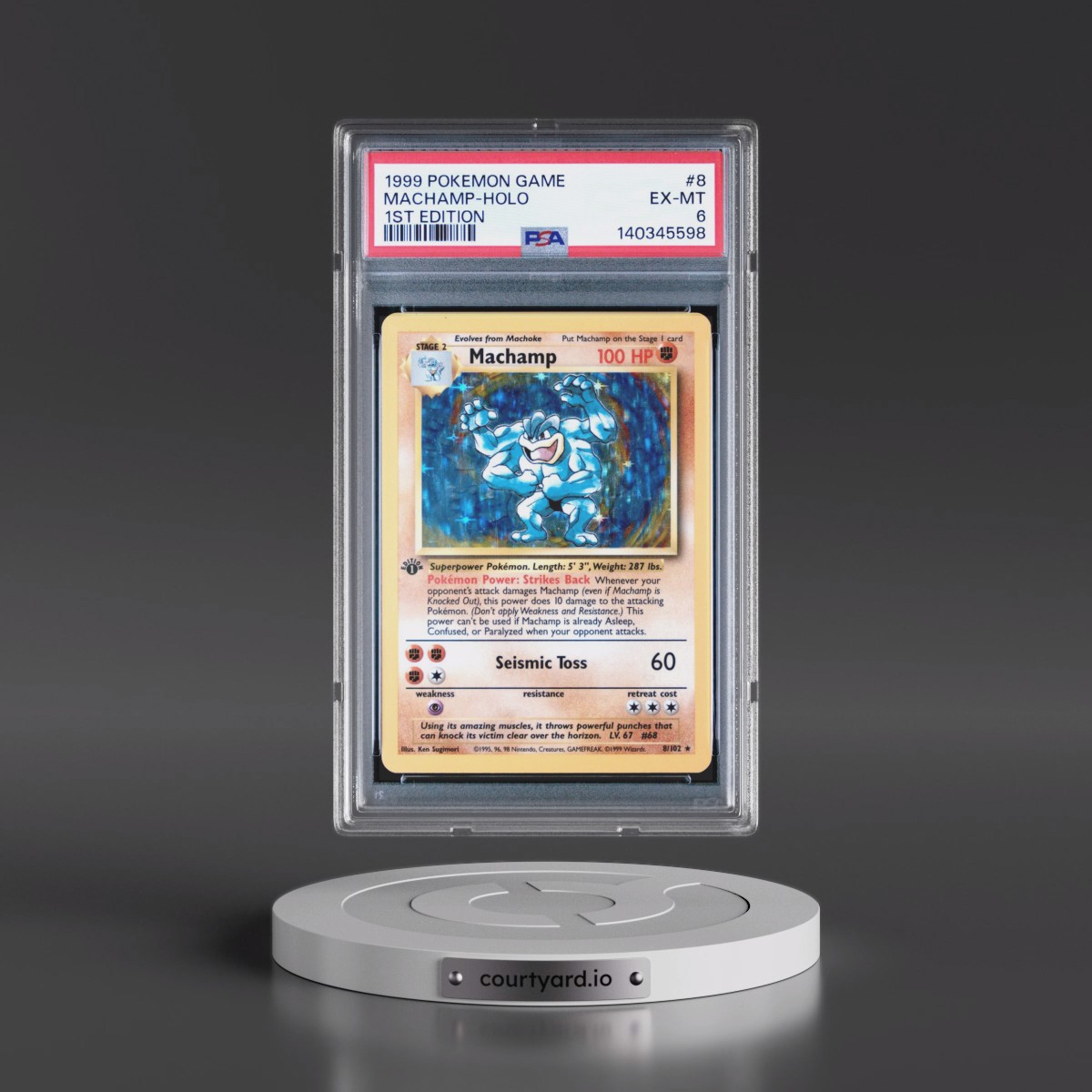 1999 Pokémon Game #8 Machamp - 1st Edition Holo (PSA 6 EX-MT)