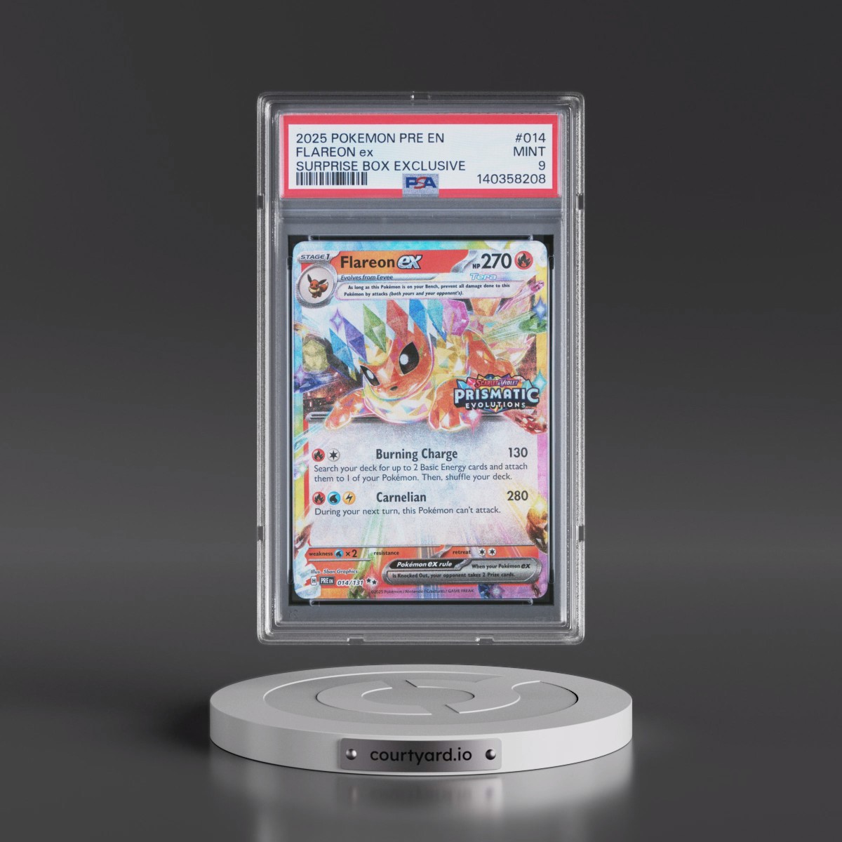 2025 Pokémon Pre EN-Prismatic Evolutions #014 Flareon EX - Holo Surprise Box Exclusive (PSA 9 MINT)