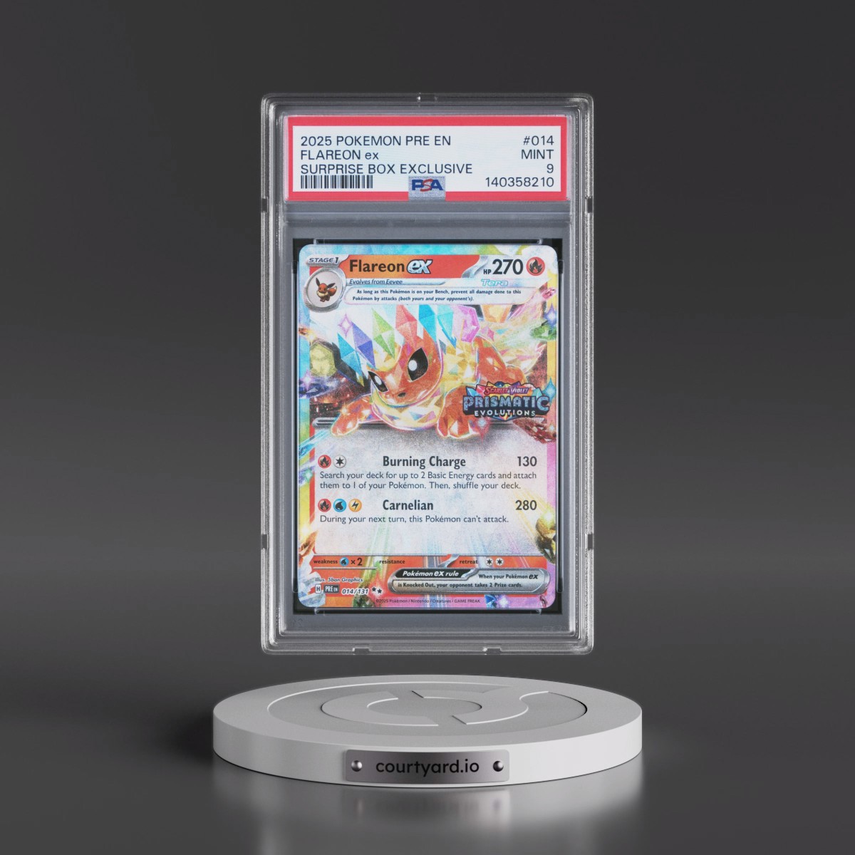 2025 Pokémon Pre EN-Prismatic Evolutions #014 Flareon EX - Holo Surprise Box Exclusive (PSA 9 MINT)