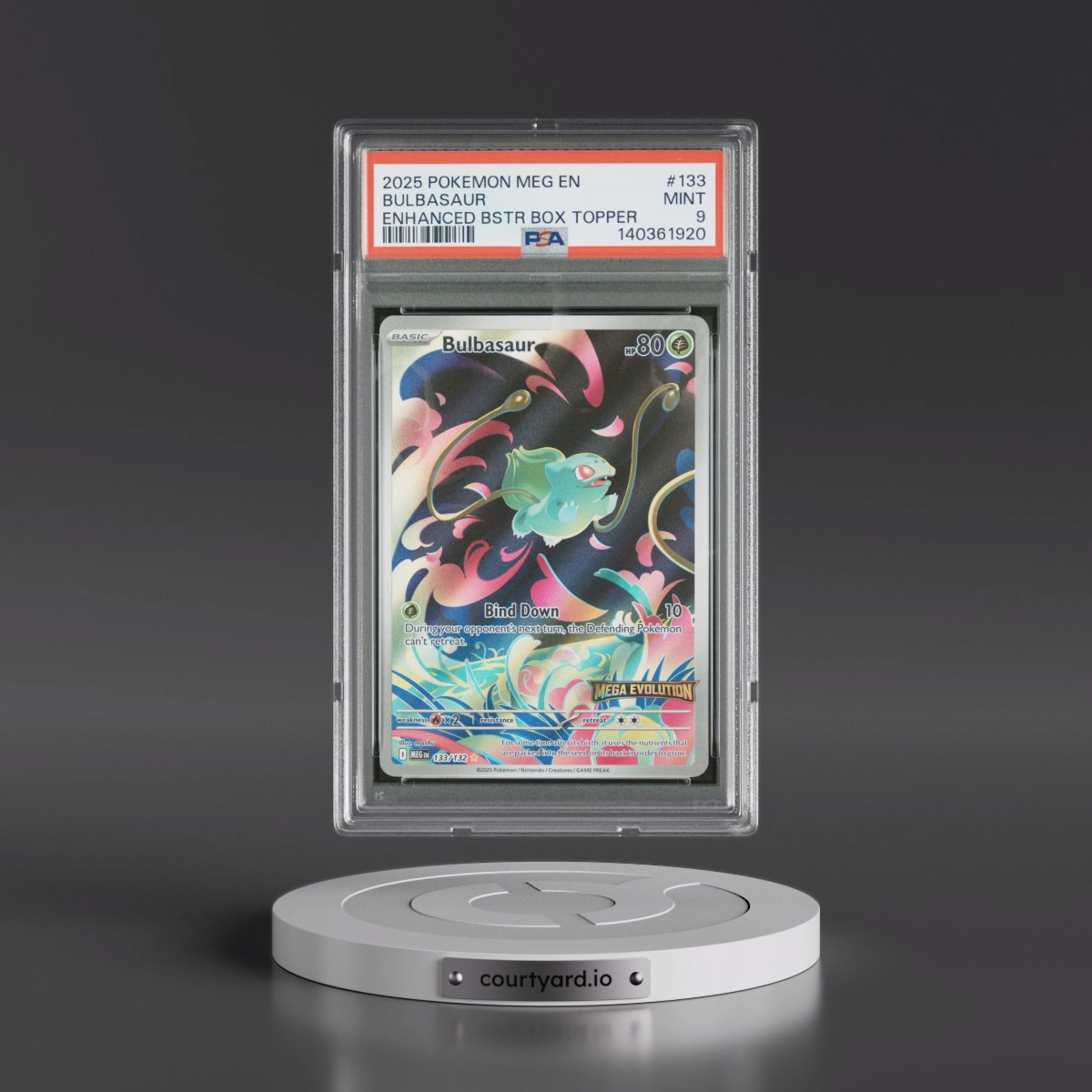 2025 Pokémon Meg EN-Mega Evolution #133 Bulbasaur - Enhanced Booster Box Topper (PSA 9 MINT)