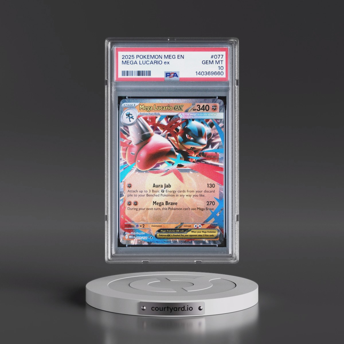 2025 Pokémon Meg EN-Mega Evolution #077 Mega Lucario EX - Holo (PSA 10 GEM MINT)