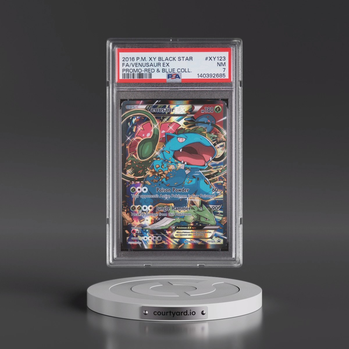 2016 Pokémon XY Black Star Promo #XY123 Venusaur EX - Holo Full Art Red & Blue Collection (PSA 7 NM)