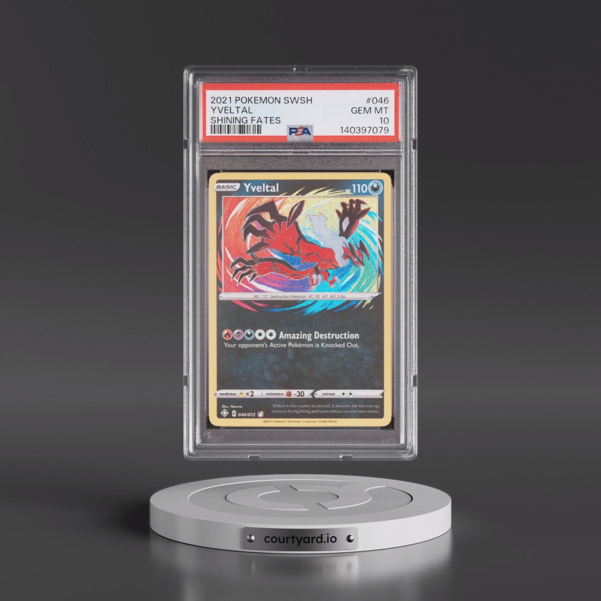 2021 Pokémon Sword & Shield Shining Fates #046 Yveltal (PSA 10 GEM MINT)