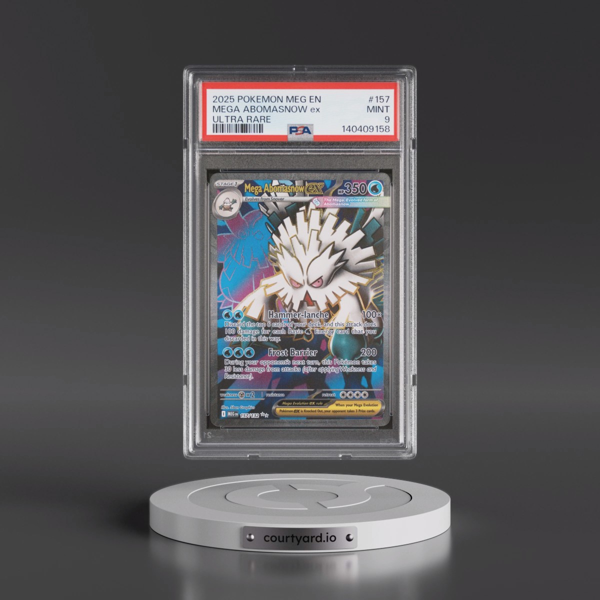 2025 Pokémon Meg EN-Mega Evolution #157 Mega Abomasnow EX - Holo Ultra Rare (PSA 9 MINT)