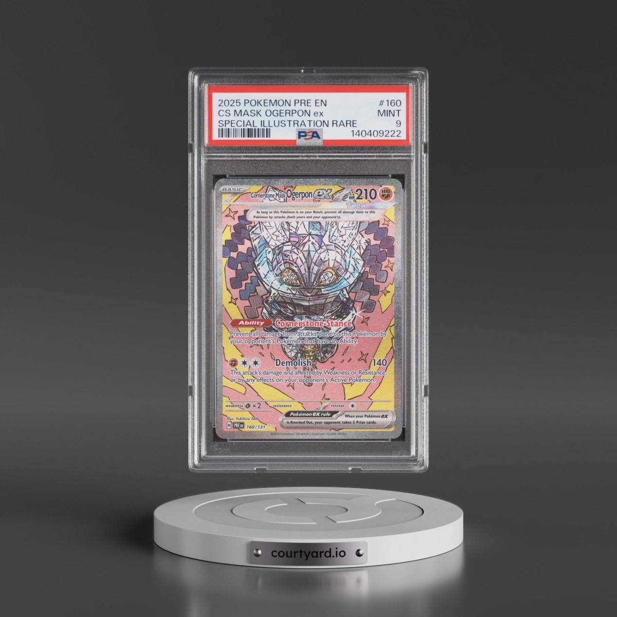 2025 Pokémon Pre EN-Prismatic Evolutions #160 Cornerstone Mask Ogerpon EX - Holo Special Illustration Rare (PSA 9 MINT)