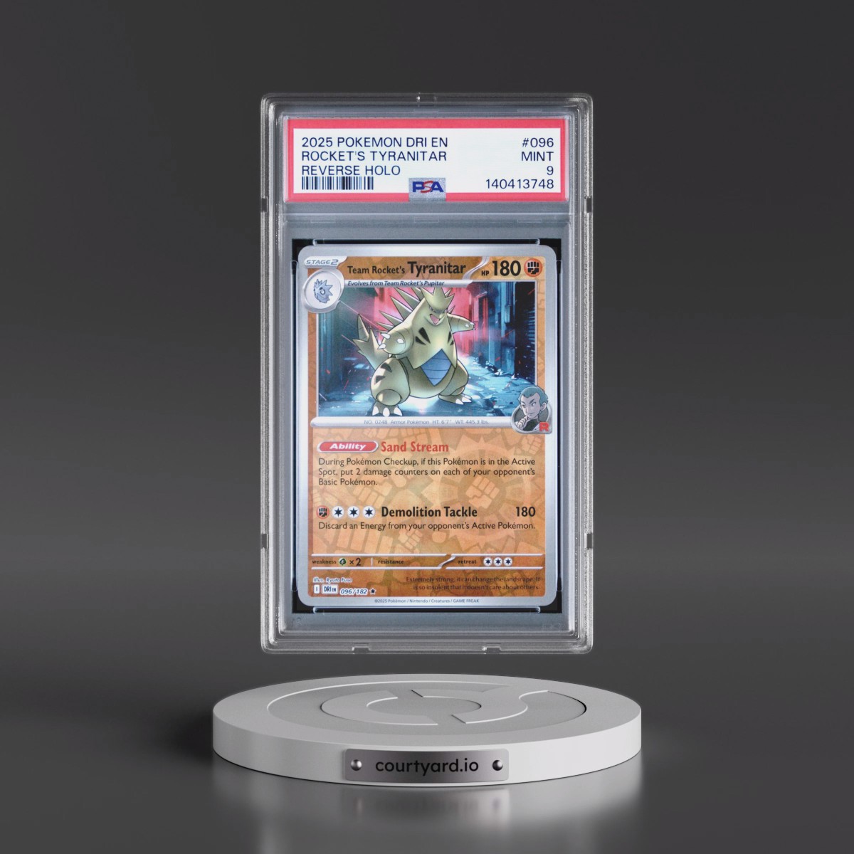 2025 Pokémon Dri EN-Destined Rivals #096 Team Rocket's Tyranitar - Reverse Holo (PSA 9 MINT)