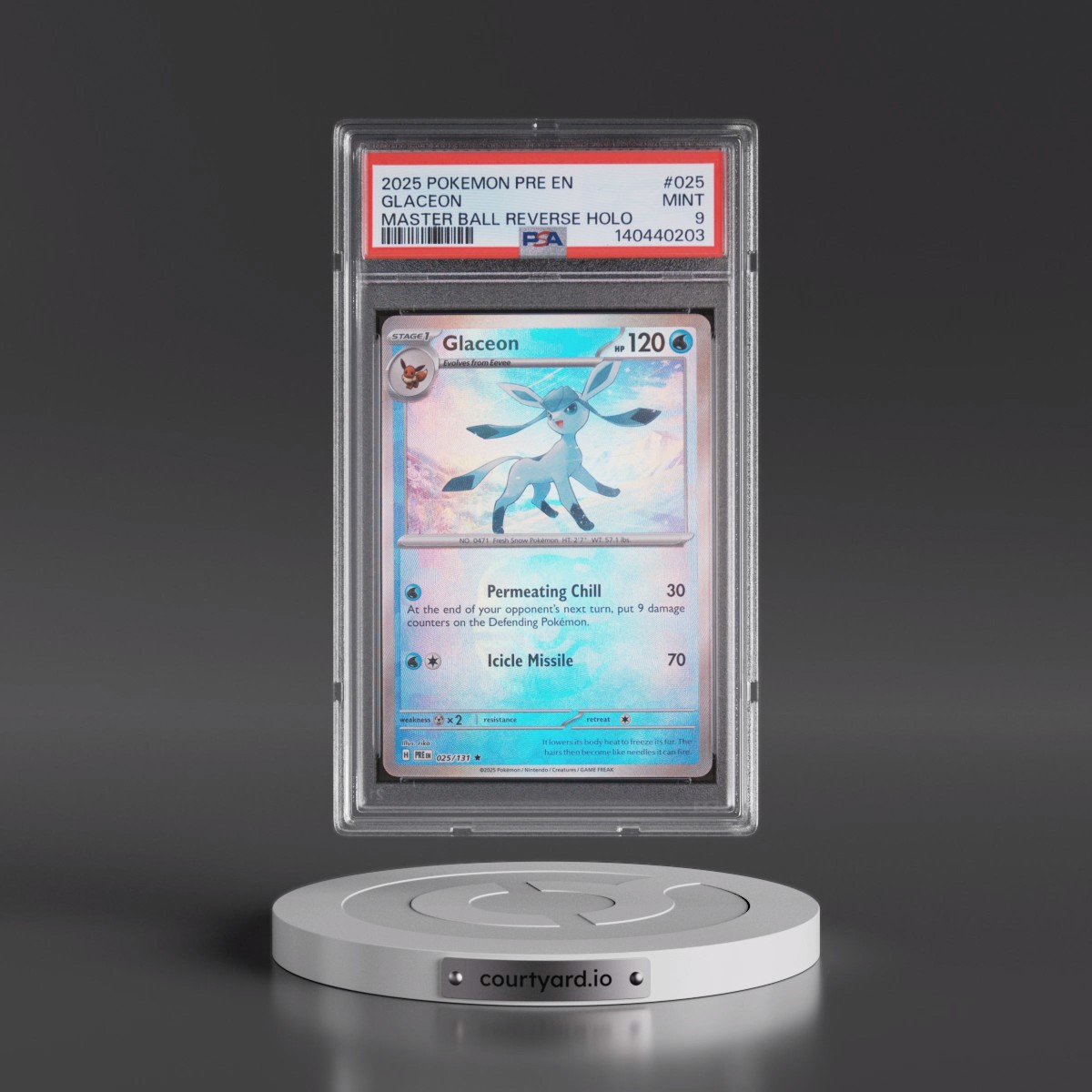 2025 Pokémon Pre EN-Prismatic Evolutions #025 Glaceon - Reverse Holo Master Ball (PSA 9 MINT)