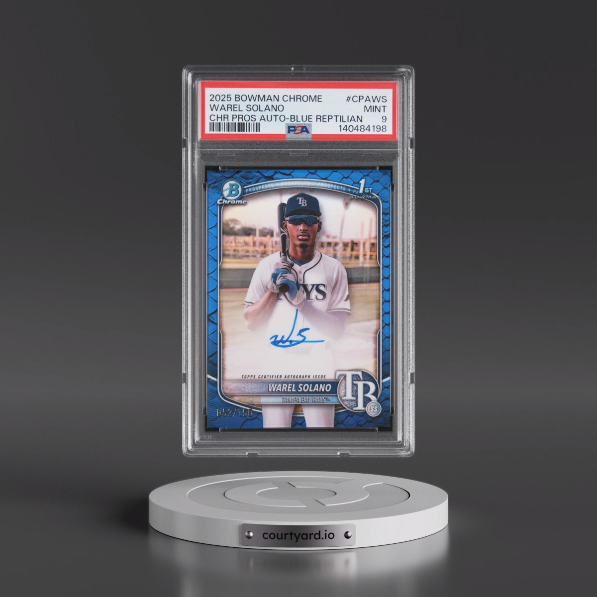 2025 Bowman Chrome Prospect Autographs Warel Solano - Blue Reptilian #CPAWS PSA 9