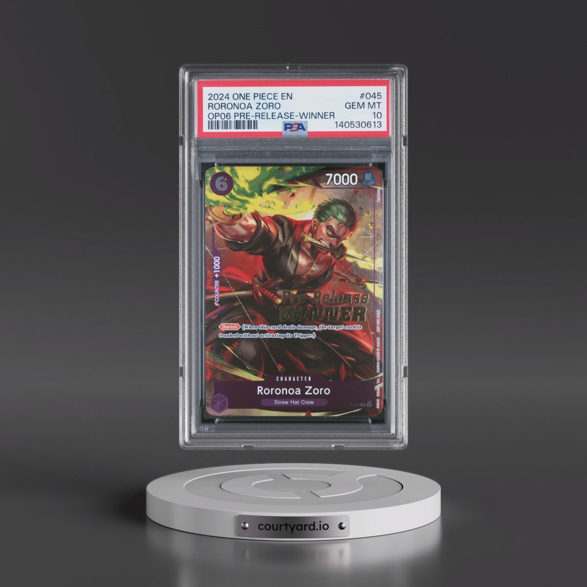 2024 One Piece Promos #045 Roronoa Zoro - Wings of the Captain Pre-Release-Winner (PSA 10 GEM MINT)