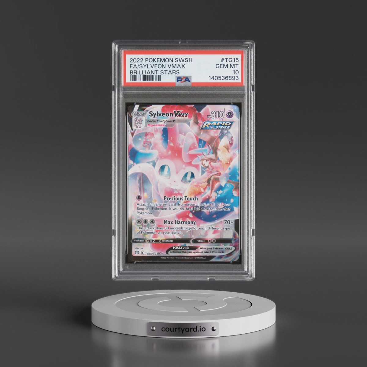 2022 Pokémon Sword & Shield Brilliant Stars #TG15 Sylveon Vmax - Full Art (PSA 10 GEM MINT)