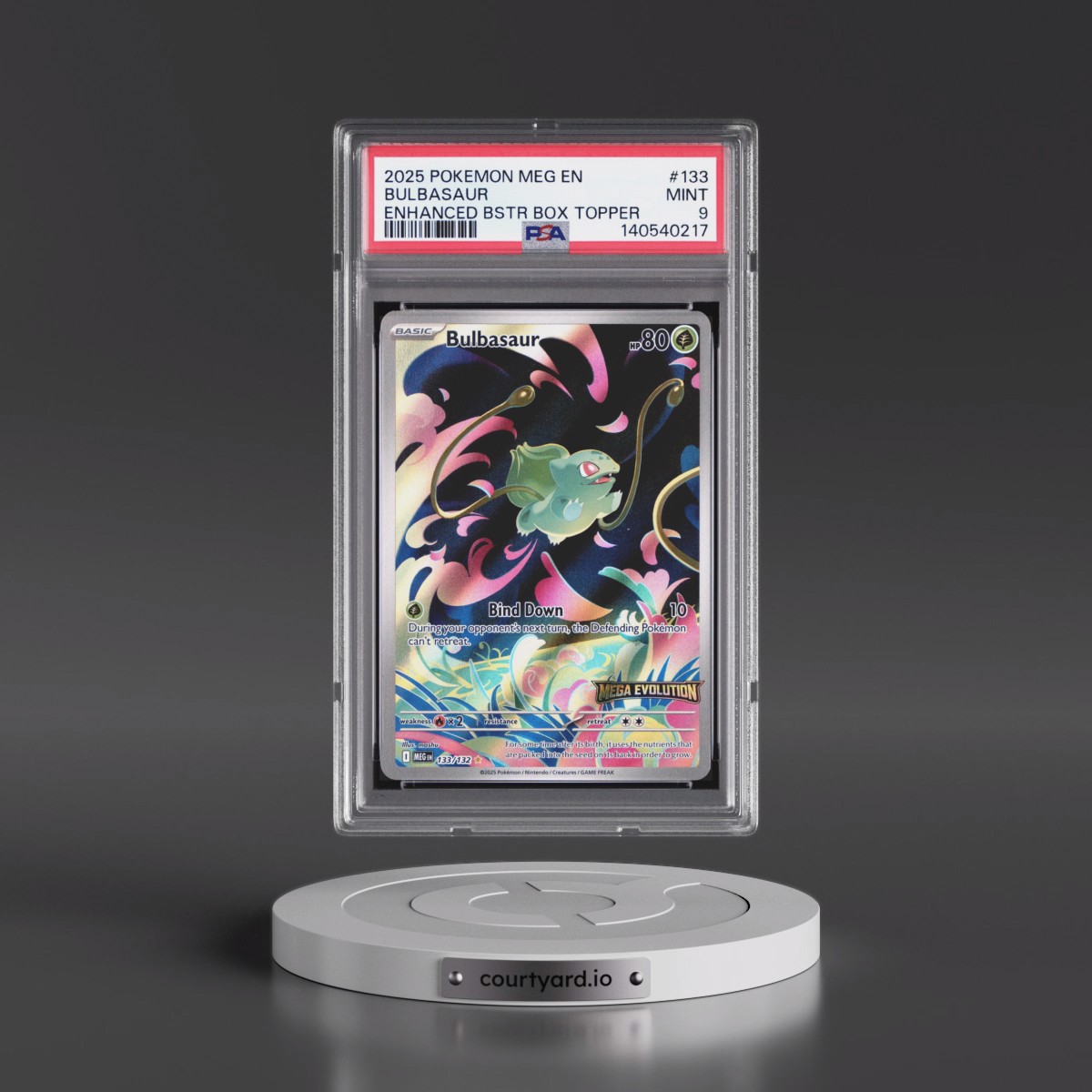 2025 Pokémon Meg EN-Mega Evolution #133 Bulbasaur - Enhanced Booster Box Topper (PSA 9 MINT)