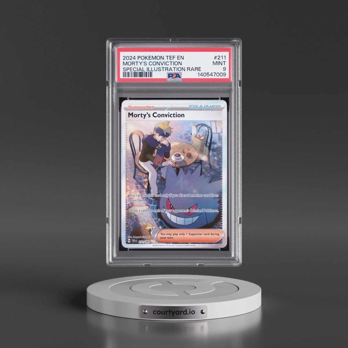 2024 Pokémon Tef EN-Temporal Forces #211 Morty's Conviction - Special Illustration Rare (PSA 9 MINT)