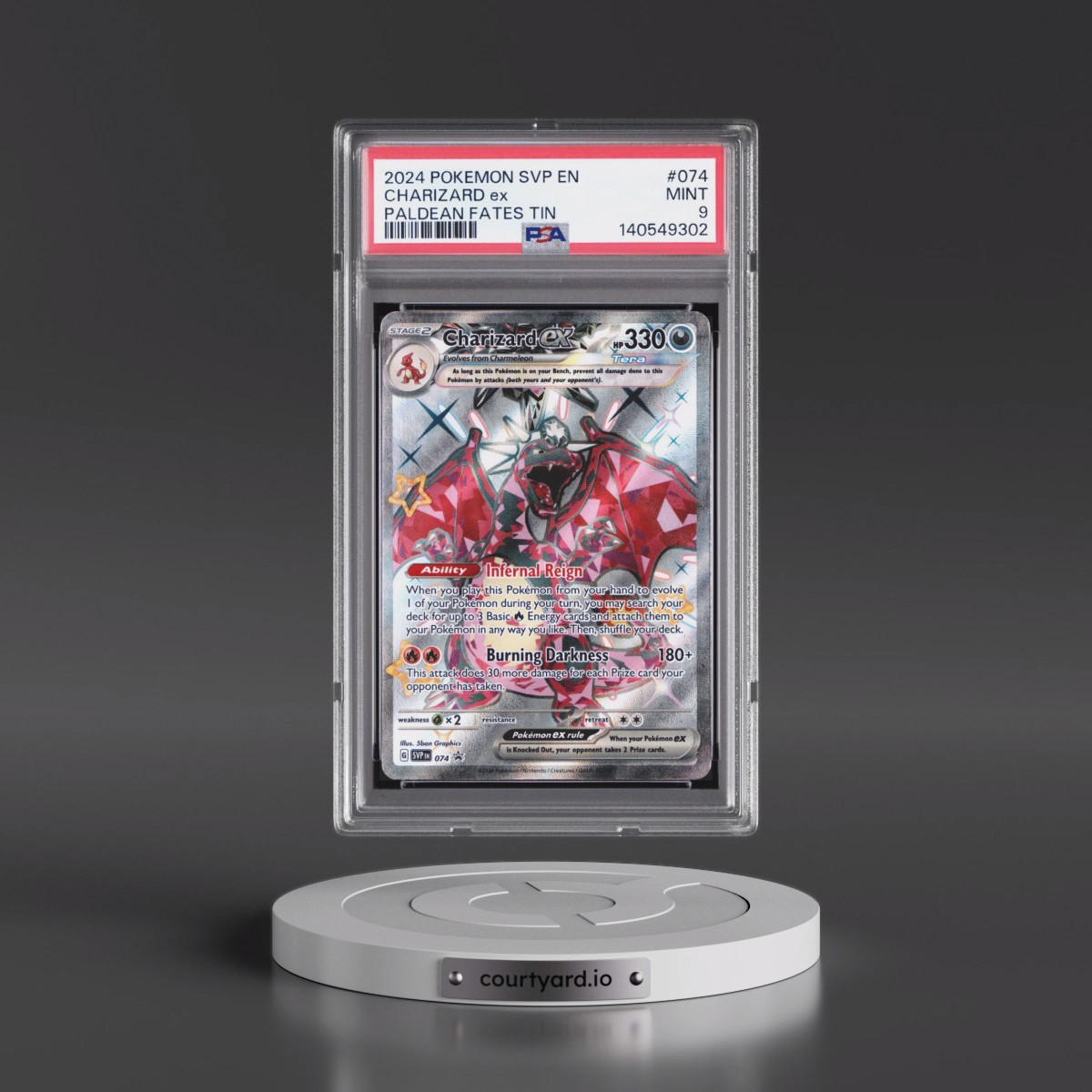 2024 Pokémon Svp EN-SV Black Star Promo #074 Charizard EX - Holo Paldean Fates Tin (PSA 9 MINT)