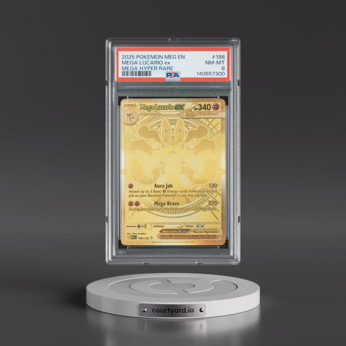 2025 Pokémon Meg EN-Mega Evolution #188 Mega Lucario EX - Holo Mega Hyper Rare (PSA 8 NM-MT)