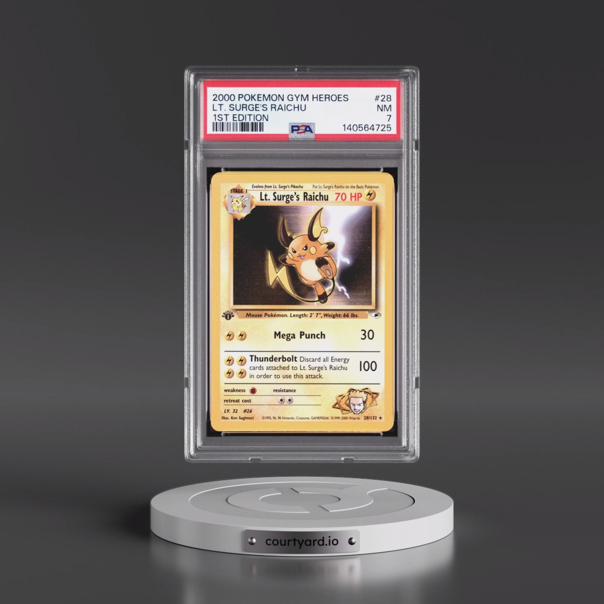 2000 Pokémon Gym Heroes #28 LT. Surge's Raichu - 1st Edition (PSA 7 NM)