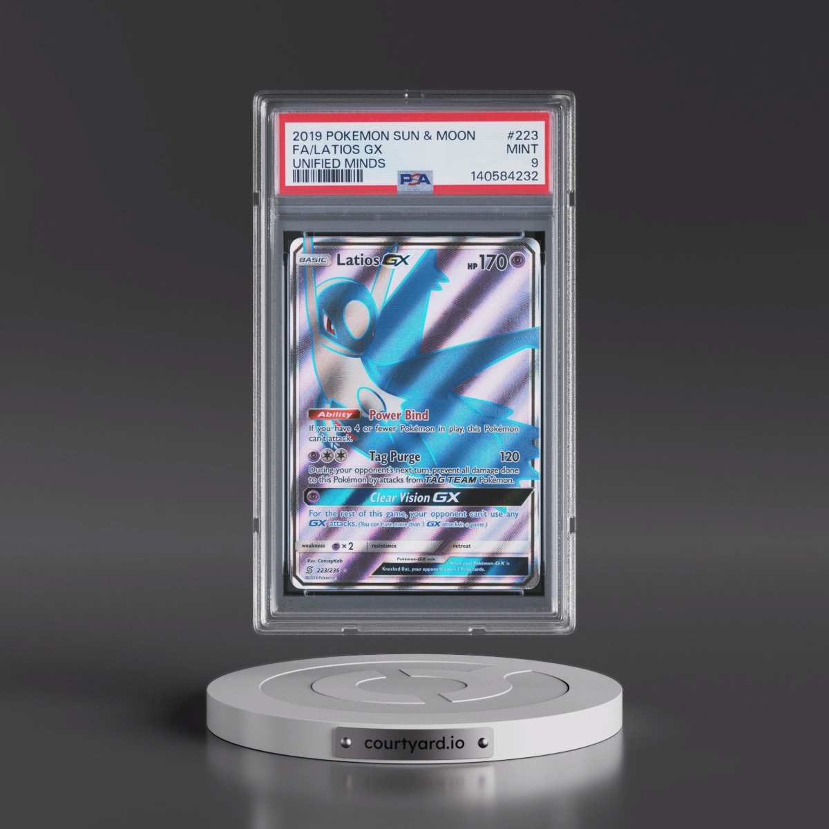 2019 Pokémon Sun & Moon Unified Minds #223 Latios GX - Holo Full Art (PSA 9 MINT)