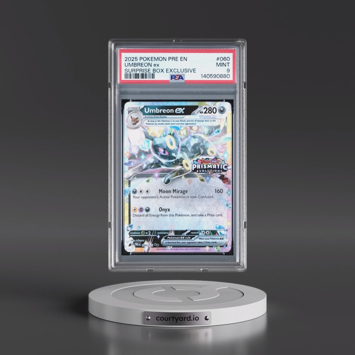 2025 Pokémon Pre EN-Prismatic Evolutions #060 Umbreon EX - Holo Surprise Box Exclusive (PSA 9 MINT)