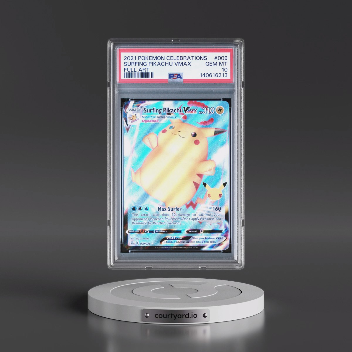 2021 Pokémon Celebrations #009 Surfing Pikachu Vmax - Full Art (PSA 10 GEM MINT)