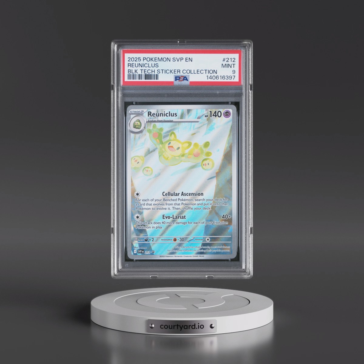 2025 Pokémon Svp EN-SV Black Star Promo #212 Reuniclus - Black Bolt Tech Sticker Collection (PSA 9 MINT)