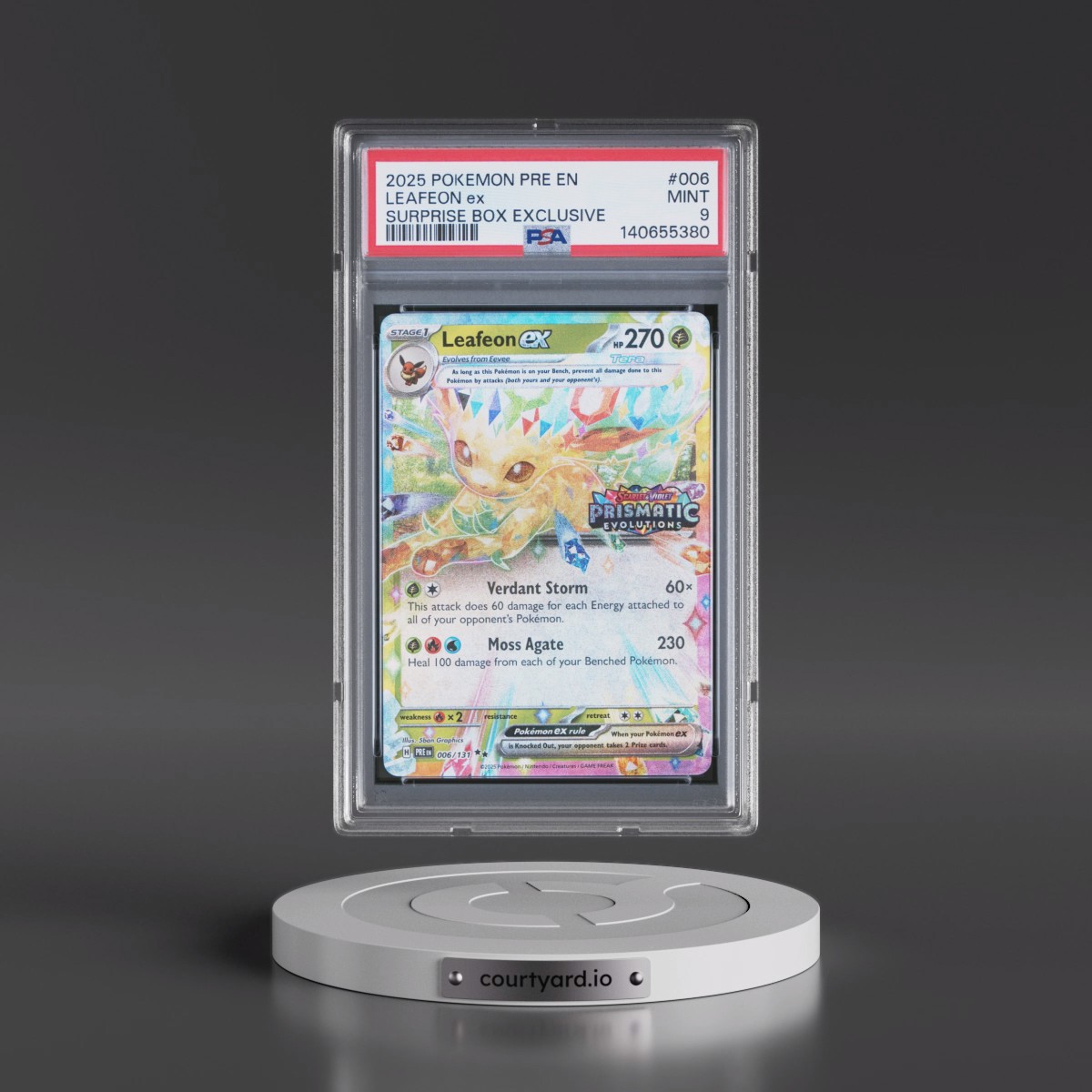 2025 Pokémon Pre EN-Prismatic Evolutions #006 Leafeon EX - Holo Surprise Box Exclusive (PSA 9 MINT)