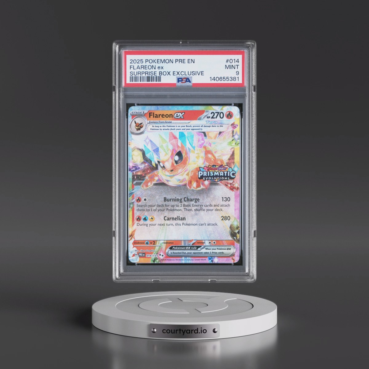 2025 Pokémon Pre EN-Prismatic Evolutions #014 Flareon EX - Holo Surprise Box Exclusive (PSA 9 MINT)
