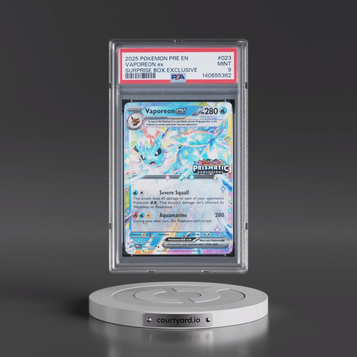 2025 Pokémon Pre EN-Prismatic Evolutions #023 Vaporeon EX - Holo Surprise Box Exclusive (PSA 9 MINT)