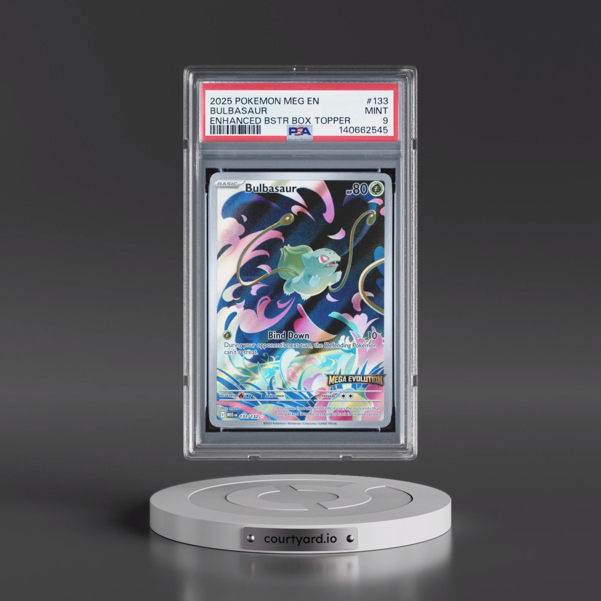 2025 Pokémon Meg EN-Mega Evolution #133 Bulbasaur - Enhanced Booster Box Topper (PSA 9 MINT)