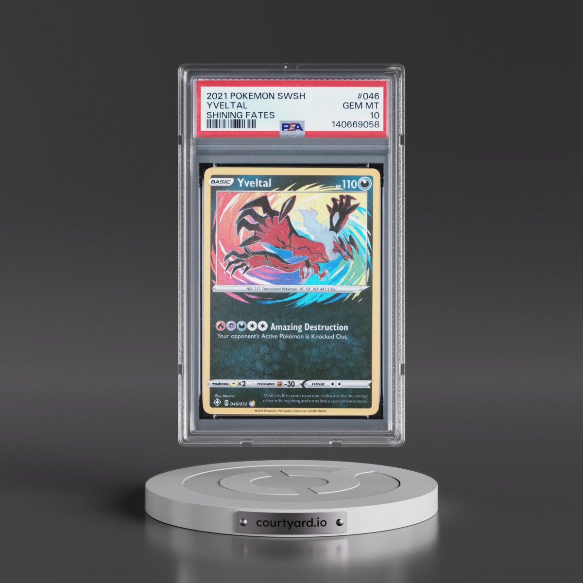 2021 Pokémon Sword & Shield Shining Fates #046 Yveltal (PSA 10 GEM MINT)