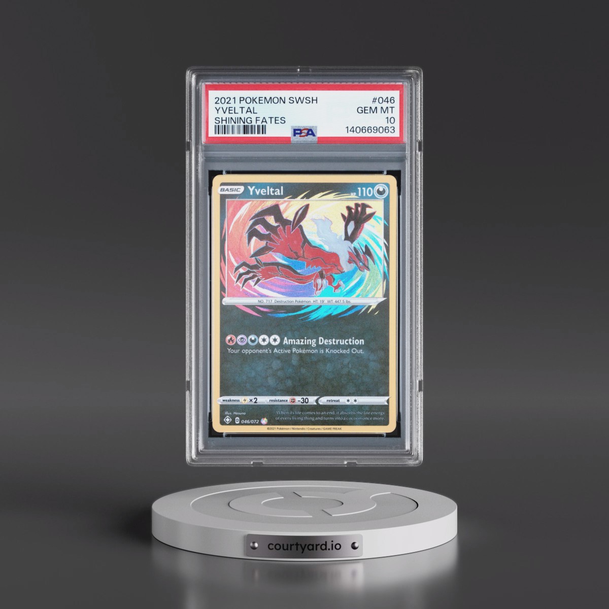 2021 Pokémon Sword & Shield Shining Fates #046 Yveltal (PSA 10 GEM MINT)