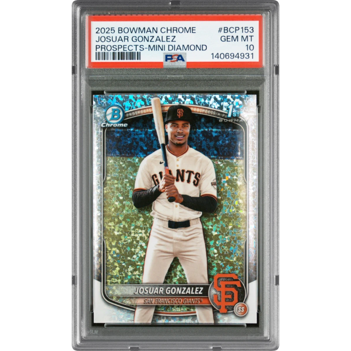 2025 Bowman Chrome Prospects #BCP153 Josuar Gonzalez - Mini Diamond (PSA 10 GEM MINT)