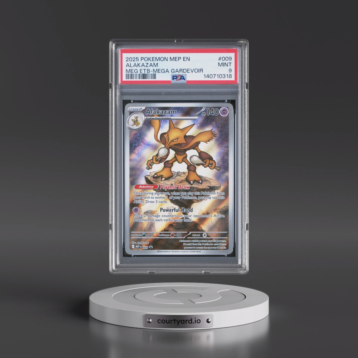 2025 Pokémon Mep EN-Me Black Star Promo #009 Alakazam - Mega Evolution Elite Trainer Box-Mega Gardevoir (PSA 9 MINT)