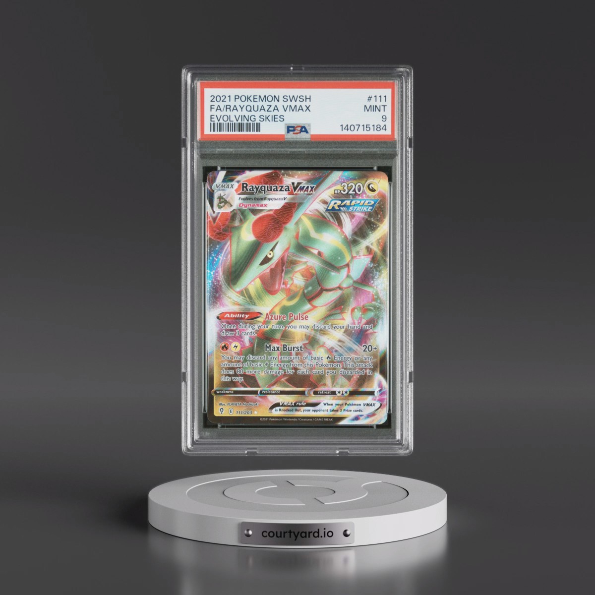 2021 Pokémon Sword & Shield Evolving Skies #111 Rayquaza Vmax - Full Art (PSA 9 MINT)
